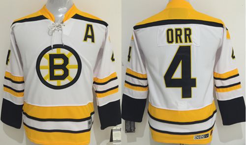 Bruins #4 Bobby Orr White CCM Youth Stitched NHL Jersey - Click Image to Close